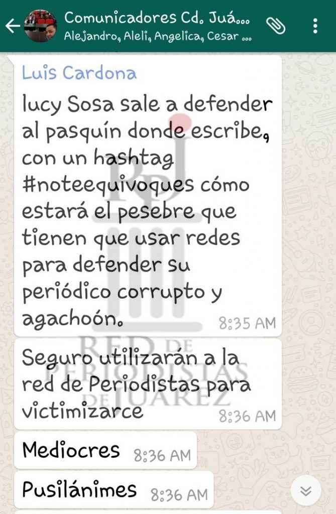 Capturas de pantalla que denuncian al ex Jefe de Comunicación Social de Javier Corral, Luis Cardona.