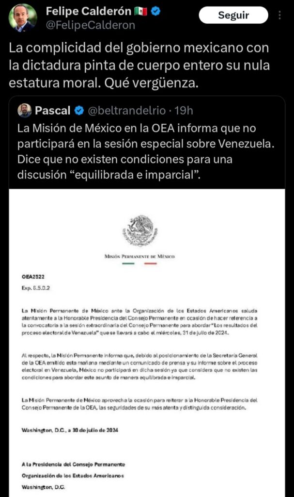 Comunicado de OEA en cuenta de Calderón