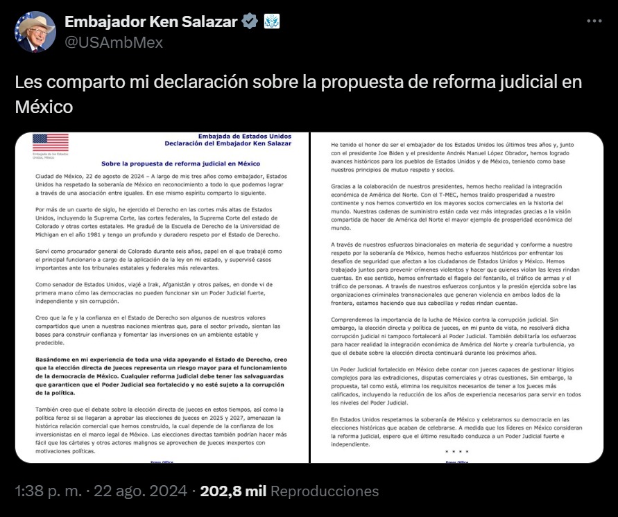 Comunicado posicionamiento Ken Salazar