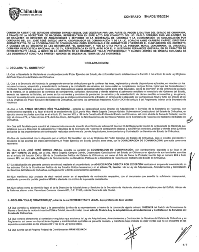 Contrato de Maru Campos a El Universal 