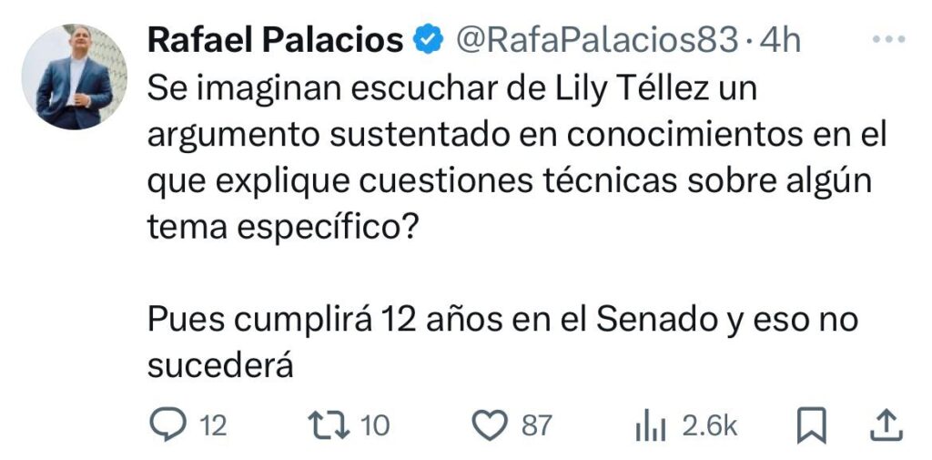 Lilly Téllez, doce años en el Senado sin argumentos sólidos