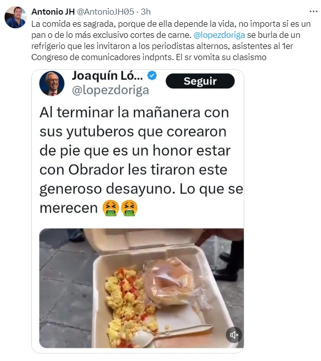 Recuerdan López Dóriga que la comida es sagrada