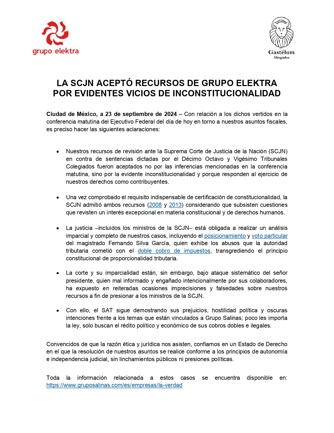 Comunicado Grupo Salinas