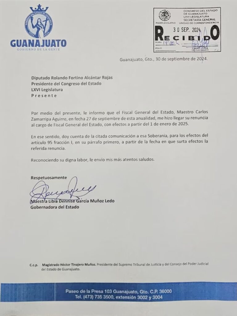 Comunicado renuncia del fiscal Carlos Zamarripa