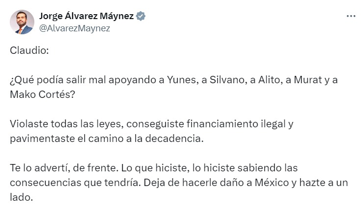 Jorge Máynez advirtió a Yanes sobre traiciones