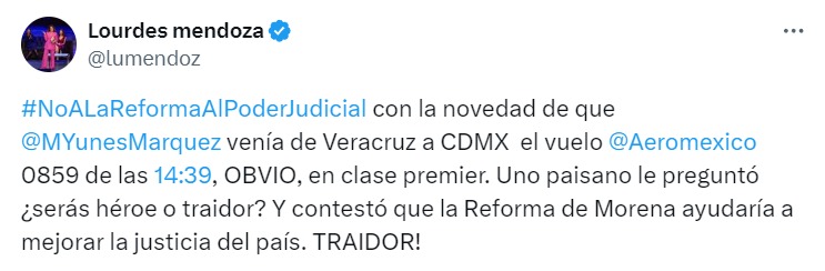 Lourdes Mendoza calificó a senador como traidor