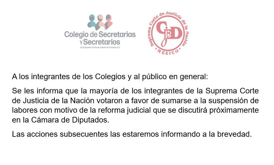 Mayoría de votos de trabajadores de la SCJN apoya paro de labores