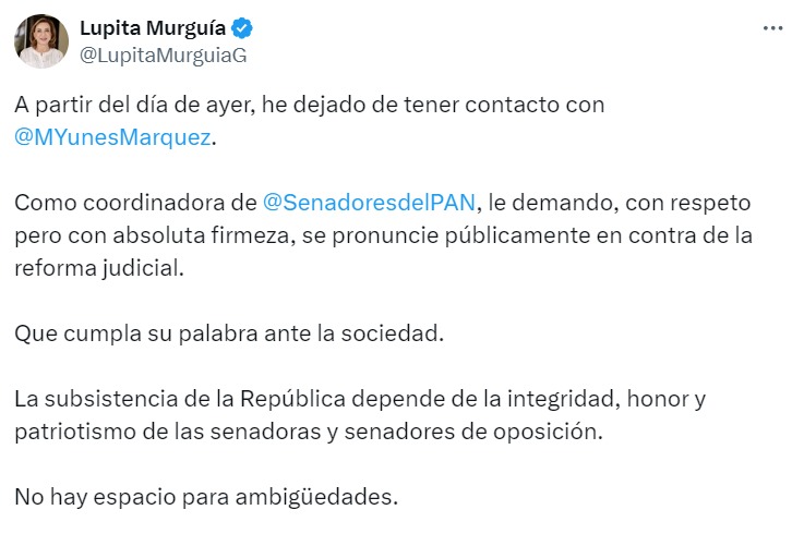 Murguía exigió al senador pronunciarse públicamente