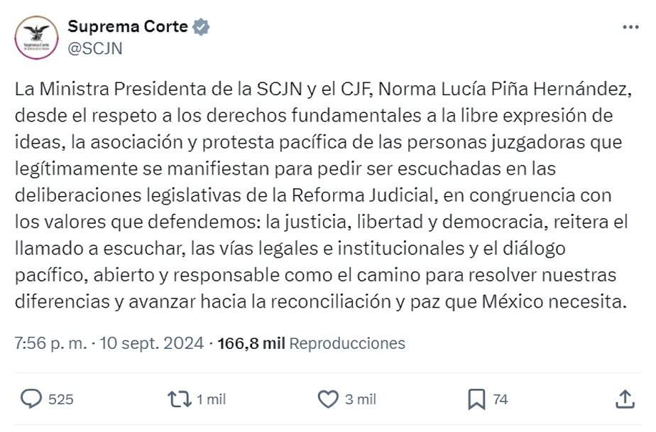 Norma Piña se pronuncia ante altercados en el Senado