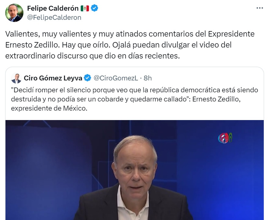 Publicación en X de Felipe Calderón