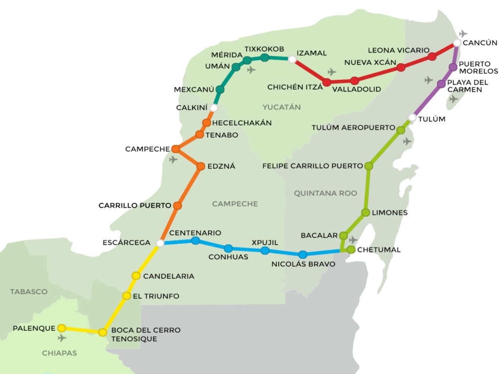 Ruta de Tren Maya en sur de México