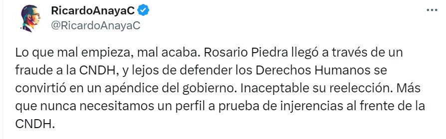 Anaya rechaza reelección de Rosario Piedra