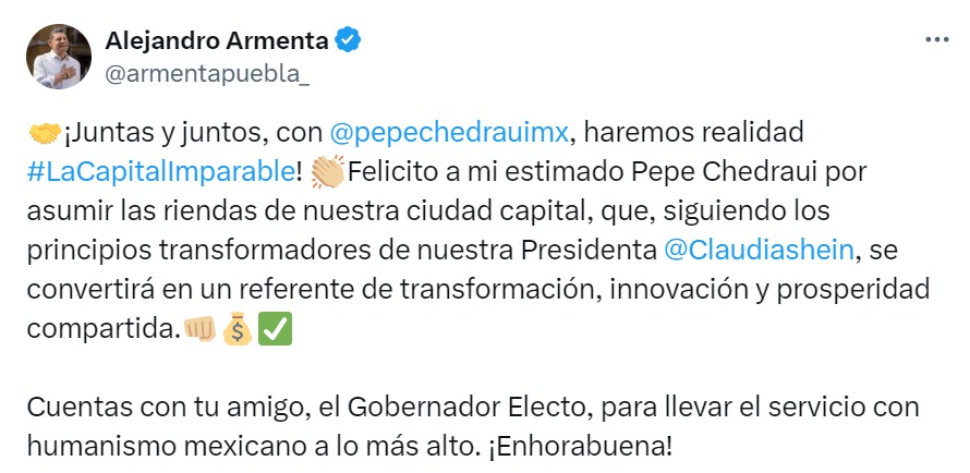 Armenta felicitó a Pepe Chedraui