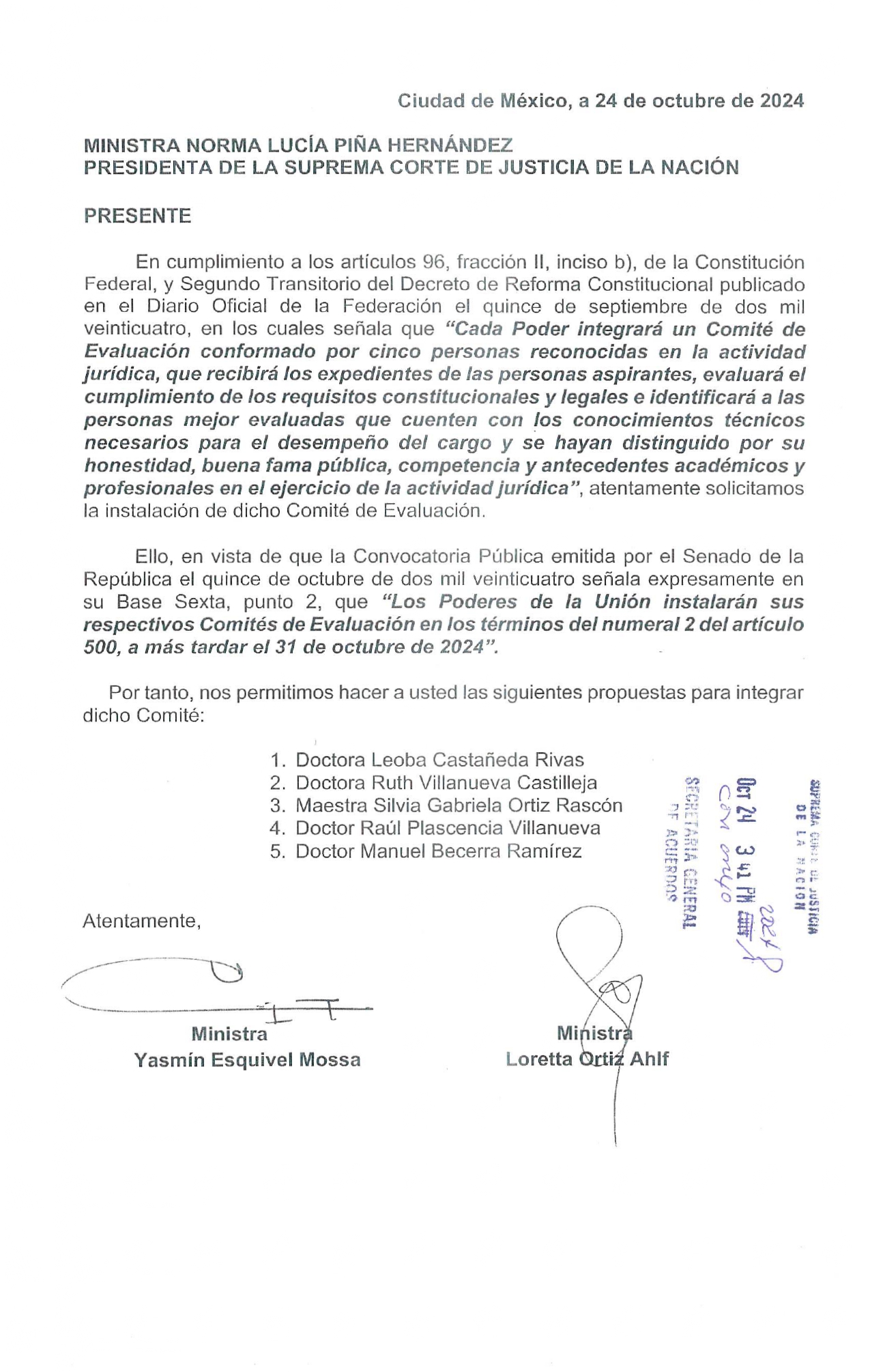 Comunicado de ministras