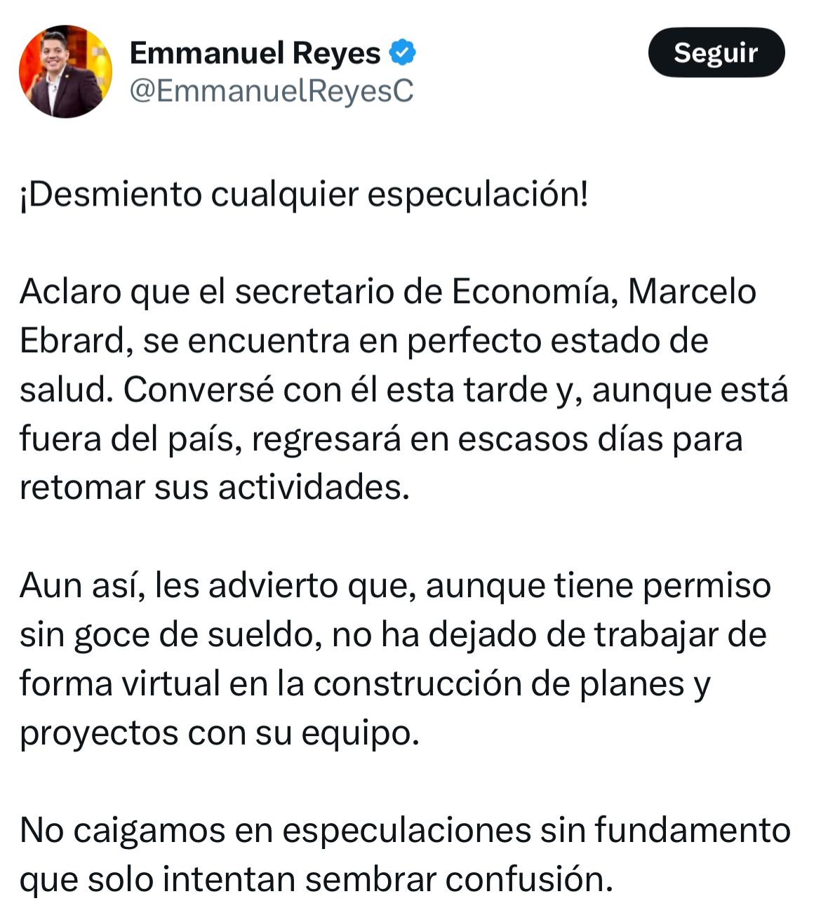 Emmanuel Reyes desmiente rumores sobre Ebrard