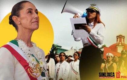 Jóvenes realizan performance en apoyo a Claudia Sheinbaum