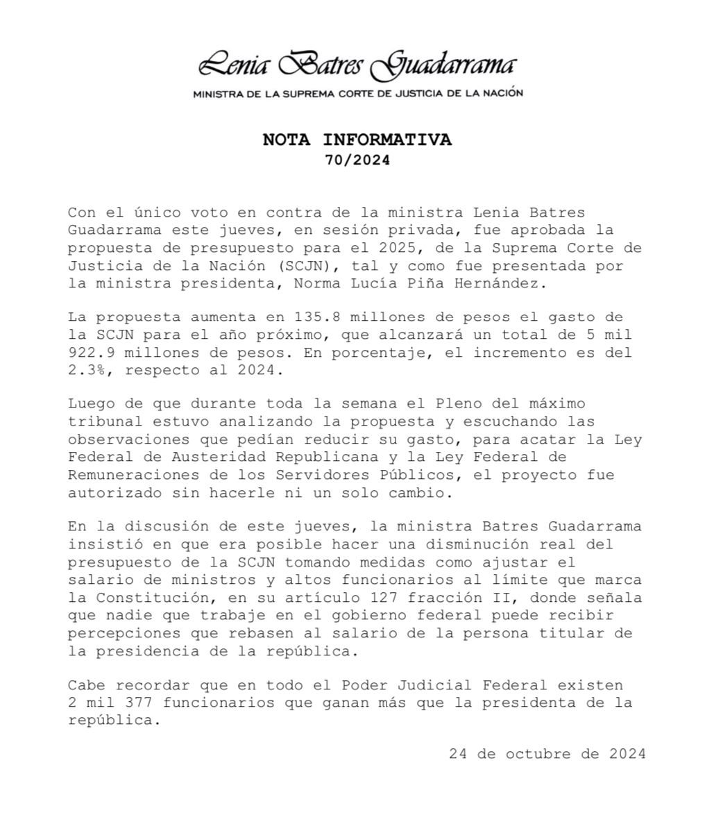 Nota de Lenia Batres