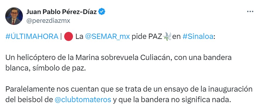 Oposición asegura que SEMAR pide paz en Sinaloa