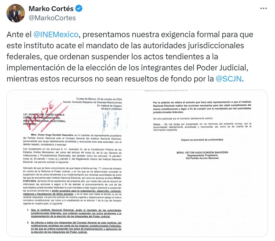 PAN pide al INE detener proceso de elección de jueces