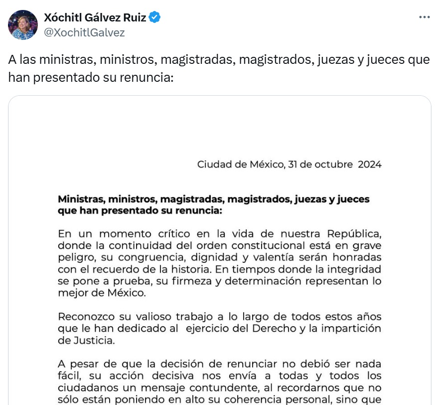 Xóchitl Gálvez, carta a ministros