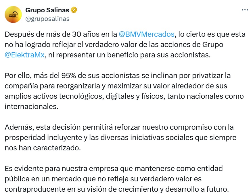 Comunicado Grupo Salinas y Elektra