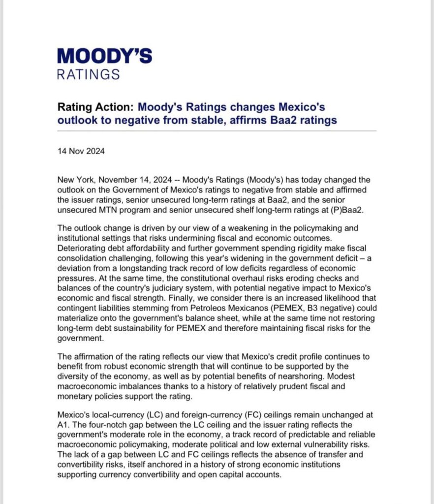 Comunicado de Moody's