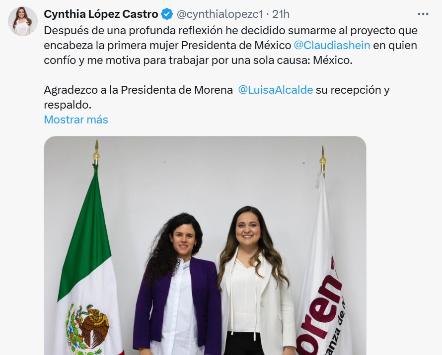 Cynthia López del PRI a Morena