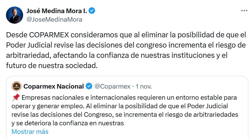 Publicación del presidente de la Coparmex