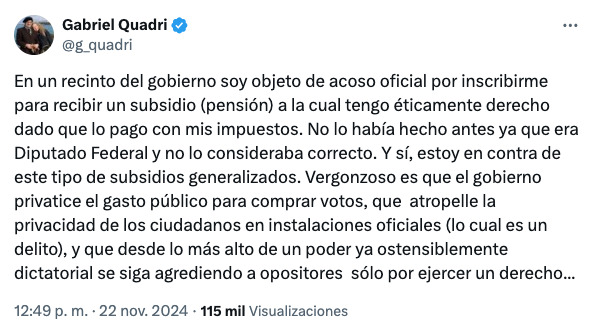 Gabriel Quadri reacciona a críticas por su registro