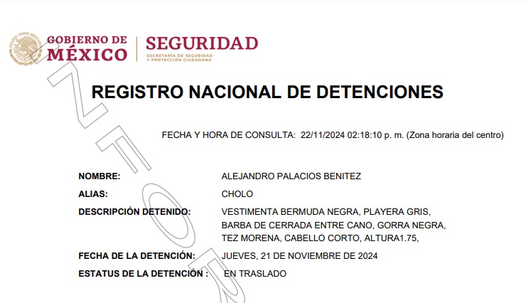 Registro detención de El Cholo Palacios