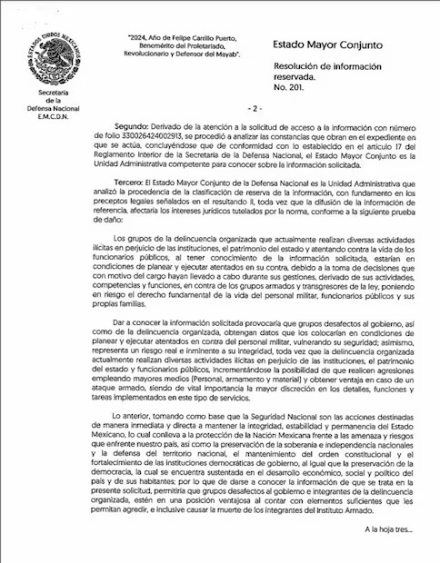 Respuesta de la Defensa sobre AMLO