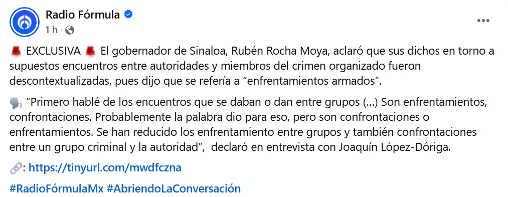 Rocha Moya desmiente a El Universal