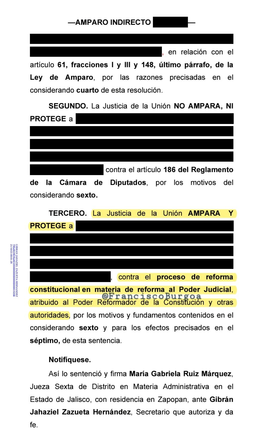 Jueza concede amparo a integrantes del PJF