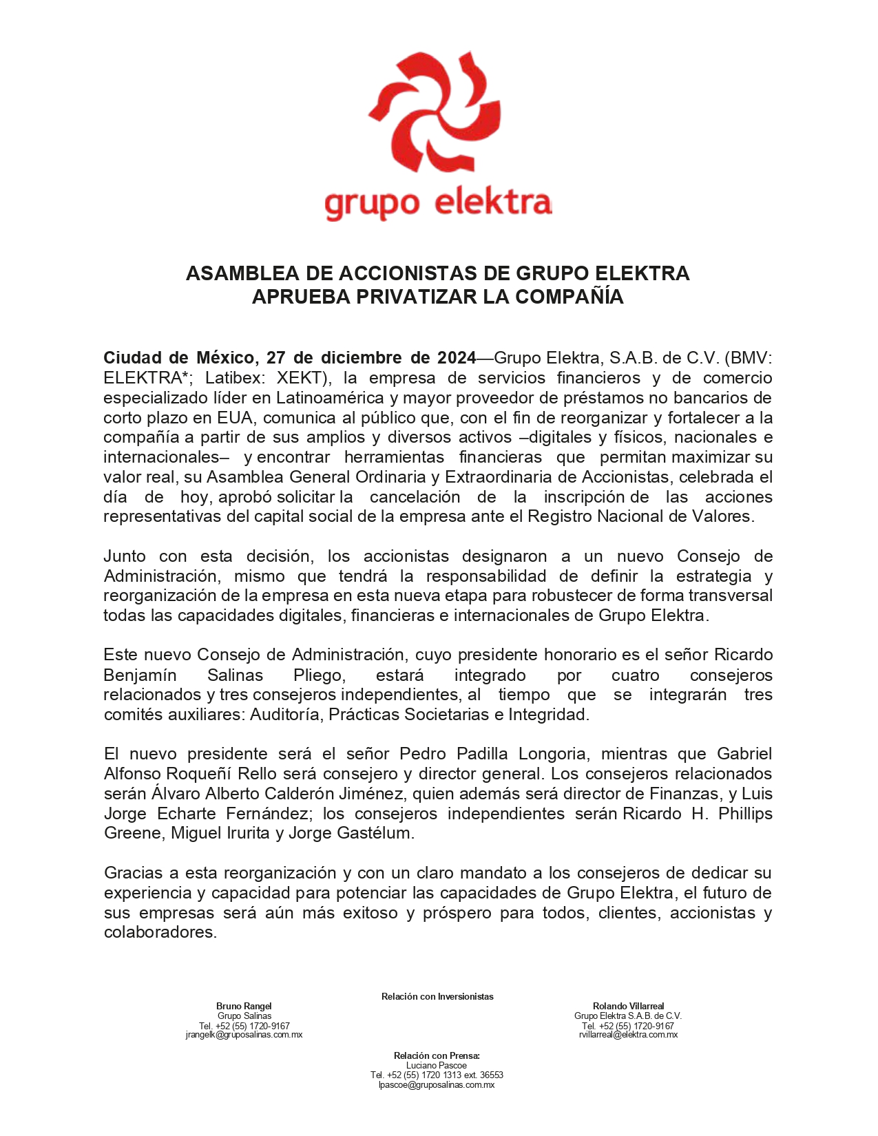 Comunicado Grupo Elektra