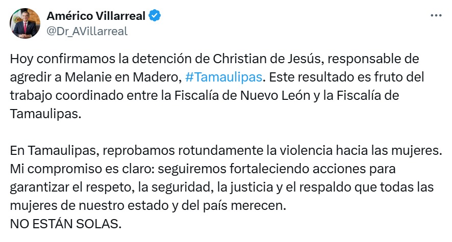 Mensaje del gobernador de Tamaulipas