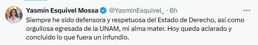 Publicación X Yasmín Esquivel