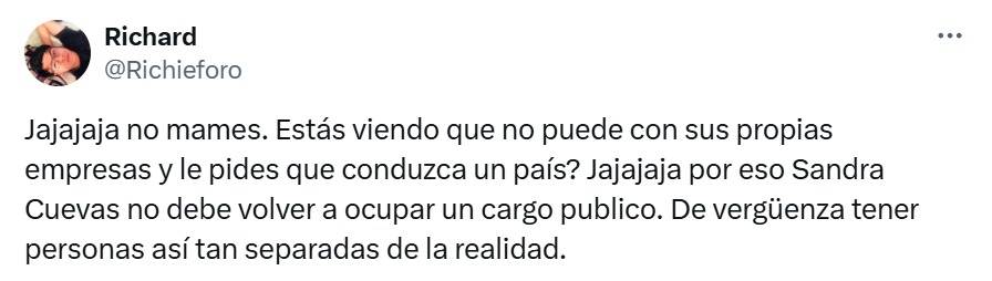 Sandra Cuevas no debe volver a un cargo público