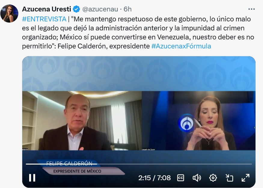 Calderón en entrevista con Azucena Uresti