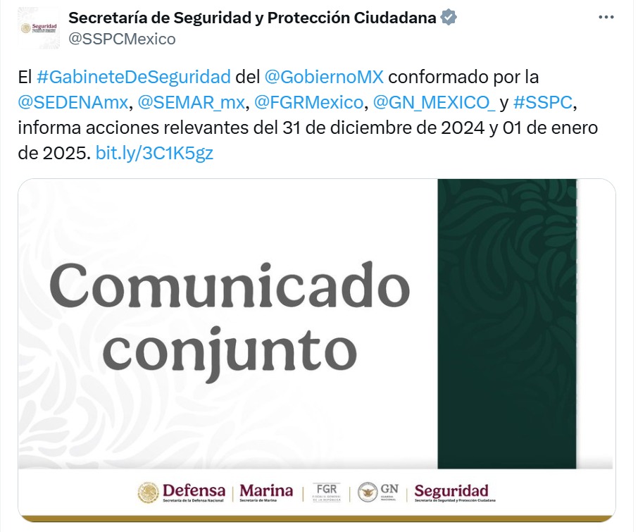 Comunicado del Gabinete de Seguridad