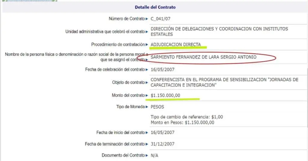 Contrato 2007 de Sergio Sarmiento
