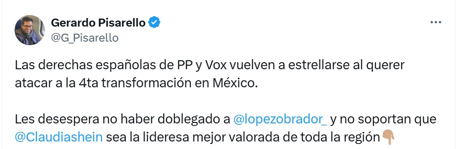 Diputado español defiende a Sheinbaum