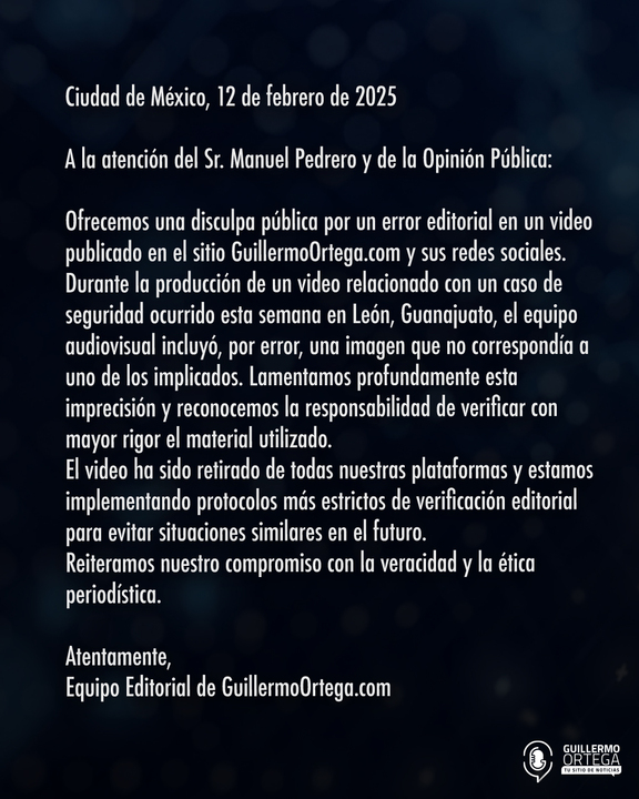Disculpa de Guillermo Ortega