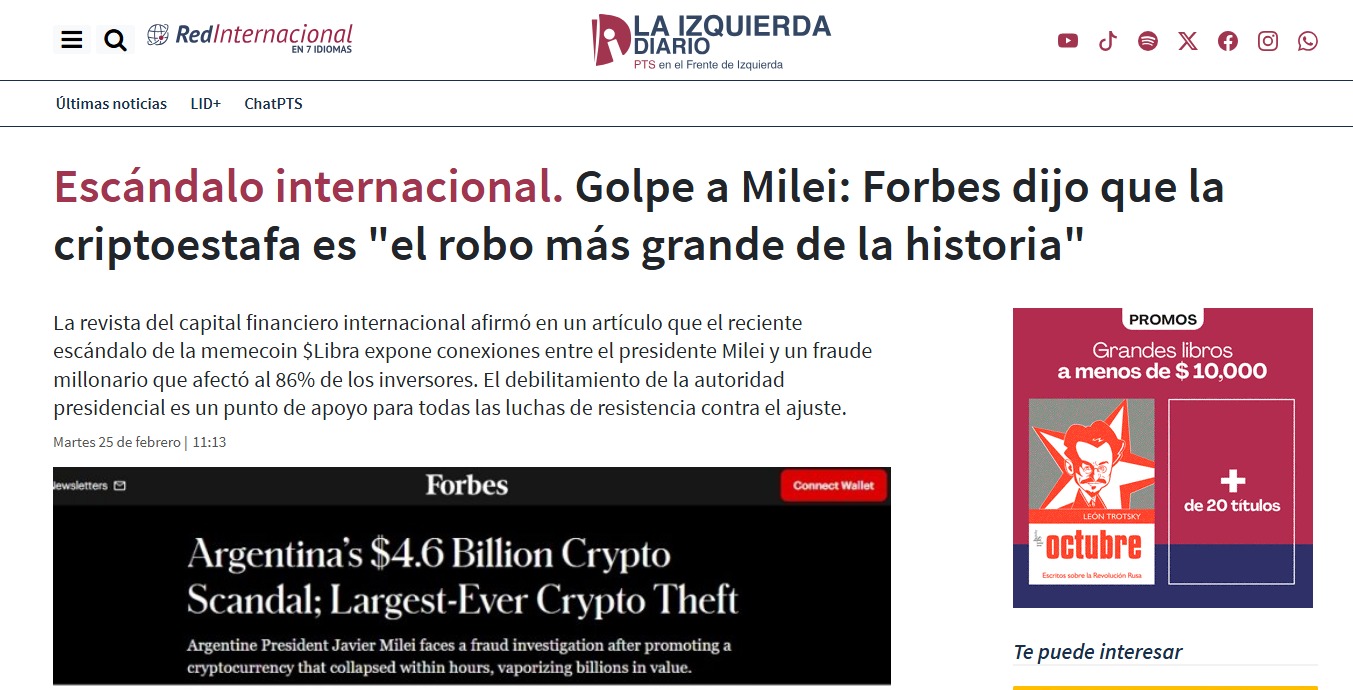 Izquierda diario habla del fraude de Milei