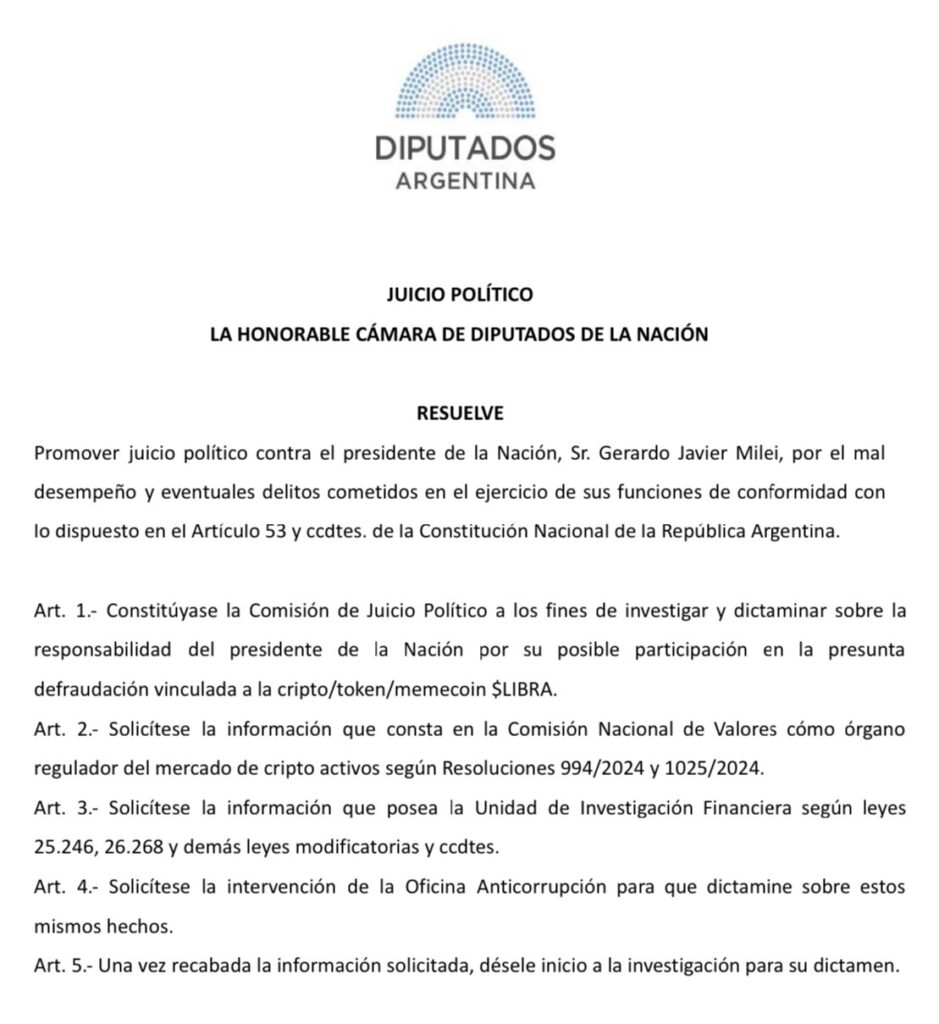 Juicio político contra Milei