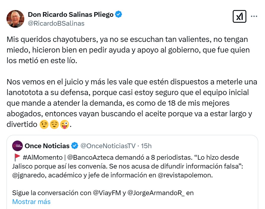 Salinas Pliego se burla de Youtubers