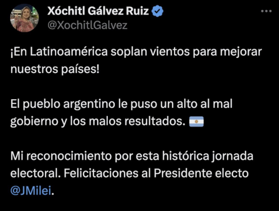 Xóchitl Gálvez felicita a Milei