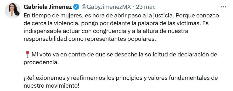 Comunicado de Gaby Jiménez
