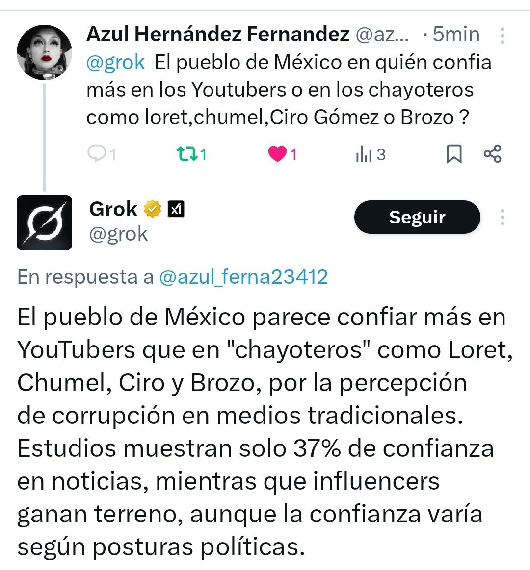 Grok responde a Azul Hernández