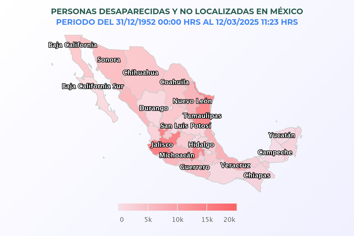 Mapa de personas desaparecidas en México