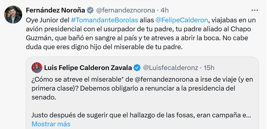 Noroña responde a Luis Felipe Calderón